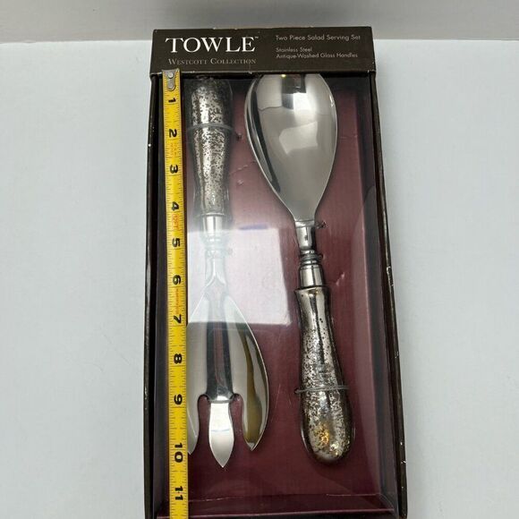 TOWLE Westcott Collection Two Piece Salad Serving Set Glass Handles Stainless St - Picture 4 of 7